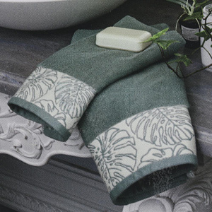 Полотенце 40х60см DE'NASTIA ТРОПИКИ (новые) молочный/зелёный хлопок 000000000001208569