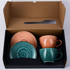 Набор чайный 4 предмета (чашка 350мл-2шт/блюдце-2шт) TULU PORSELEN Turquoise/Coral фарфор 000000000001212348