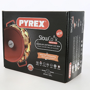 Кастрюля 3,6л 24см PYREX EASYGRIP круглая красная чугун 000000000001142242