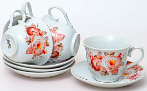 Набор чайный 8 предметов (чашка 230мл-4шт/блюдце-4шт) OLAFF ФИОНА Розэ подарочная упаковка фарфор 000000000001204600
