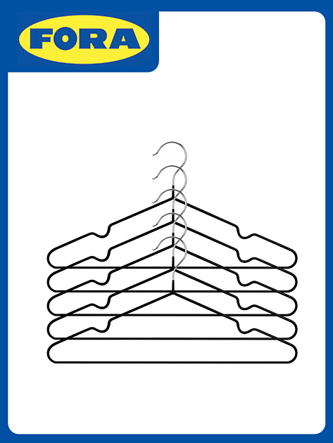 Набор вешалок 5шт 39,5х19см FORA с ПВХ покрытием черный металл 000000000001215491