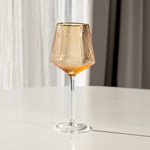 Бокал для вина 400мл LUCKY Ледяной оранжевый с золотой каймой стекло 000000000001220575
