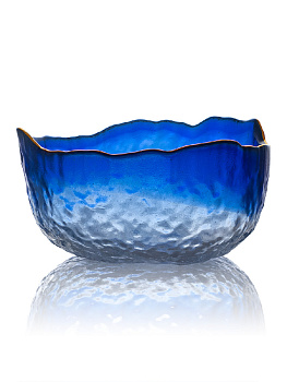 Салатник 13x6,5см/350мл LUCKY маленький синий/белый с золотой каймой стекло 000000000001217901