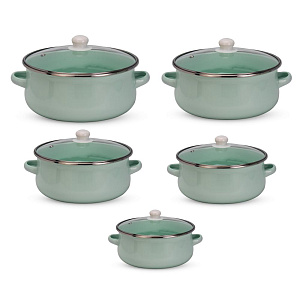 Набор кастрюль 5шт 16см-1л/18см-1,7л/20см-2,2л/22см-3,2л/24см-4,5л Мята эмаль Набор кастрюль 5шт 16см-1л/18см-1,7л/20см-2,2л/22см-3,2л/24см-4,5л Мята эмаль 000000000001223956