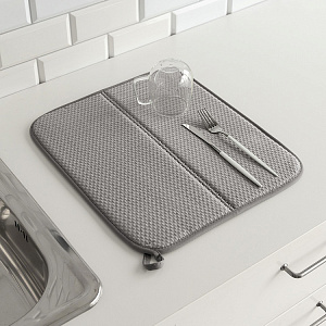 Коврик для сушки посуды 38x44см LUCKY складной серый микрофибра 000000000001222790