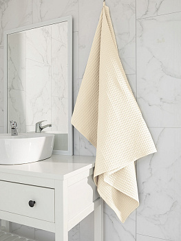 Полотенце вафельное 90x150см DE'NASTIA для бани/сауны молочный хлопок 100% 000000000001219811