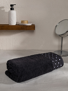 Полотенце махровое LUCKY Бордюр горошек 500gsm 70x140 100% хлопок, графит D100410 000000000001227649