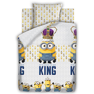 Комплект постельного белья Кинг Миньоны, 1.5 спальный, 70?70 см, бязь 000000000001147992
