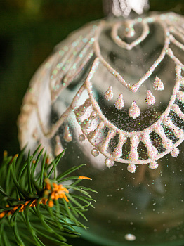 Декоративное украшение Шар №4,5 D8см БИРЮСИНКА Кружево белый стекло 000000000001207645