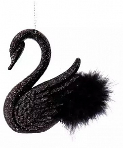 Декоративное украшение Лебедь 10см черный пластик 000000000001220884