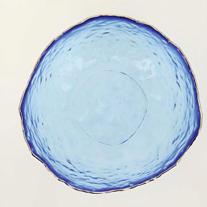 Салатник 20см/1,2л LUCKY большой голубой с золотой каймой стекло 000000000001208542