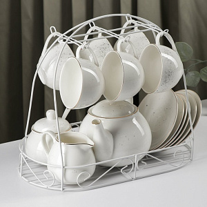 Сервиз чайный 15 предметов ДОЛЯНА Млечный путь (6шт чашек, 6шт блюдец, молочник, чайник, сахарница) белый фарфор 000000000001210616