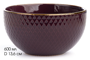 Салатник 13,6см/600мл LUCKY Точки металлическая кайма фиолетовый керамика 000000000001211247