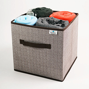 Коробка для хранения 30x30x30см РУТАУПАК без крышки ручки коричневая ткань 000000000001211968