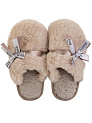 Тапочки домашние 40-41 женские меховые атласный бант бежевый полиэстер/ПВХ 000000000001228919