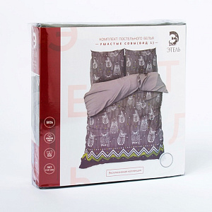 Комплект постельного белья Евро ЭТЕЛЬ Ушастые совы вид1 пододеяльник 200х217см простынь 220х240см наволочки 70х70см-2шт бязь хлопок 000000000001185842