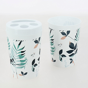 Набор для ванной комнаты на подставке 2предмета ПОЛИМЕРБЫТ BREEZE leaf пластик 431720100 000000000001213058