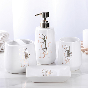 Набор для ванной 4 предмета Bonjour мыльница дозатор для мыла 2стакана белый керамика 000000000001211484