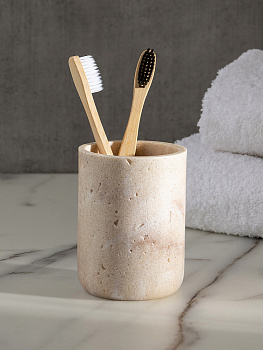 Стакан для зубных щеток 270мл 7,5см DE'NASTIA Ronda белая волна песочный полирезина 000000000001227014