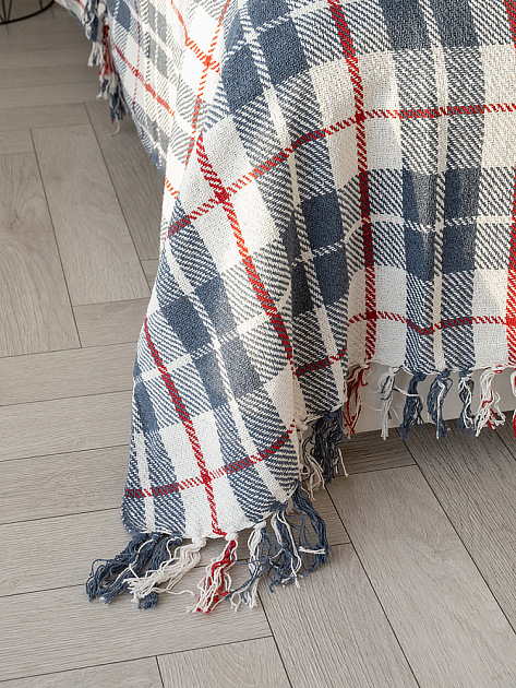 Покрывало 150x200см DE'NASTIA клетка синий/белый хлопок 000000000001229646
