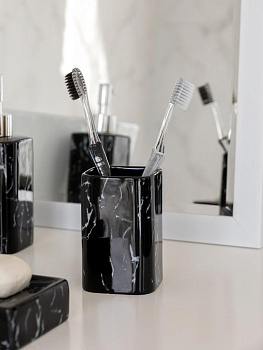 Стакан для зубных щёток DE'NASTIA мрамор чёрный керамика 000000000001213499