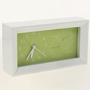 Часы настольные 6714 С термометром и гигрометром, зелёный 000000000001158340
