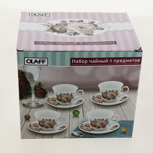 Набор чайный 8 предметов (чашка 230мл-4шт/блюдце-4шт) OLAFF ФИОНА Розэ подарочная упаковка фарфор 000000000001204600