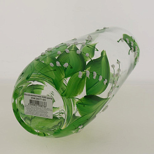Ваза стеклянная "Капля" высотой 26 см, ручной авторский рисунок с объемом "Ландыши" 2598/260/77-651 000000000001191030