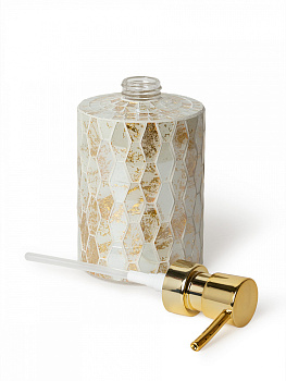 Диспенсер для жидкого мыла 400мл 8,3x8,3x17см DE'NASTIA мозаика мрамор золотой/белый стекло/пластик 000000000001229624