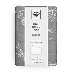 Комплект постельного белья 2,0сп LUCKY (пододеяльник, наволочки 50х70см-2шт) цветок темно-серый хлопок 100% 000000000001217171