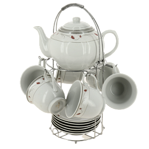 Сервис чайный 13 предметов (чашка 220мл-6шт/блюдце-6шт/чайник 1,2л/металлический стенд) GUTERWAHL подарочная упаковка фарфор 114-17050 000000000001193922