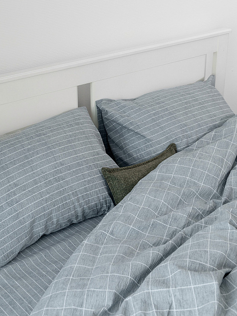 Комплект постельного белья 2сп DE'NASTIA (пододеяльник 175х210см, простыня 215х240см, наволочки 50x70см-2шт) Идиллия Полоска/Клетка серый жатый хлопок 000000000001227512