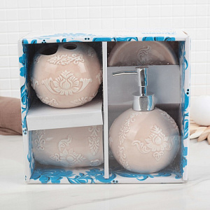 Набор для ванной 4 предмета ДОЛЯНА Грация мыльница дозатор для мыла 2стакана персиковый керамика 000000000001211490