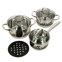 Набор посуды для приготовления 7 предметов CALVE стеклянные крышки нержавеющая сталь CL-1875 000000000001099682