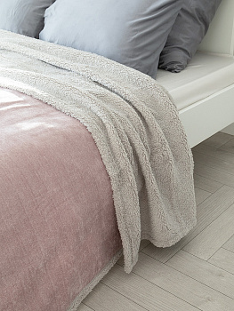 Плед 200x220см DE'NASTIA twinsoft сиреневый/серый шенилл/шерпа полиэстер 000000000001229832