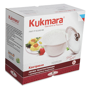 Кастрюля-жаровня 3л KUKMARA Традиция стеклянная крышка антипригарное покрытие светлый литой алюминий 000000000001121251