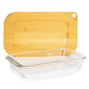 Форма для запекания 25,8х15х4,2см 1л прямоугольная крышка-доска бамбук/боросиликатное стекло 000000000001217855