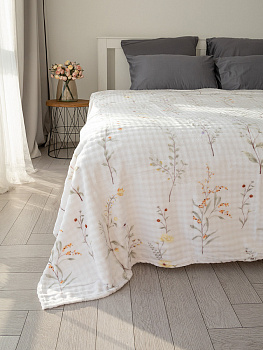 Плед 150x200см DE'NASTIA Цветы белый полиэстер 000000000001229897