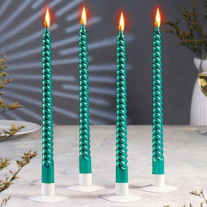 Набор свечей 4шт 25см витые зеленый парафин 000000000001214489