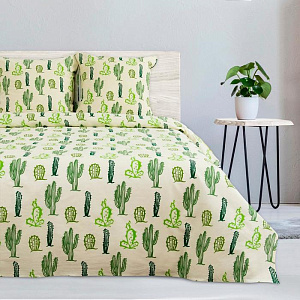 Комплект постельного белья Этель 1,5сп "Кактусы" 143х215см, 150х214см, 70х70см-2шт, 100% хлопок, поплин, пл.125г/м2 5006860 000000000001200246