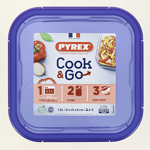 Форма для запекания 21х21см PYREX Cook&Go квадратная с крышкой стекло 000000000001208666