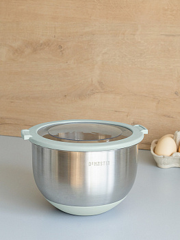 Миска 1,5л DE'NASTIA прозрачная крышка силиконовое дно ментол нержавеющая сталь 000000000001228058