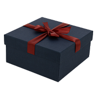 Коробка подарочная с бантом РОГОЖКА 210x210x110мм синий квадрат тисненая бумага/красная лента 3091 Д10103К.120.1 000000000001205122