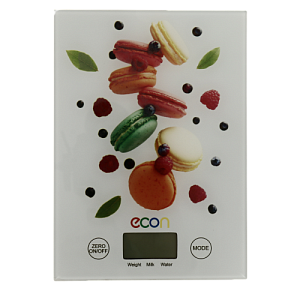 Весы кухонные ECON стекло, максимальный вес 5кг., размер 195*145*12мм, LCD дисплей 42,6*22,8мм, измерение объема жидкости, CO-BS102K 000000000001200805