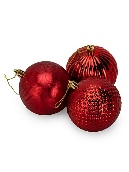 Декоративное украшение Набор шаров 3шт 8см красный пластик 000000000001224144