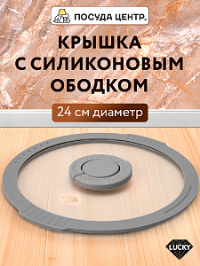 Крышка 24см с силиконовым ободком два слива стекло 000000000001217888