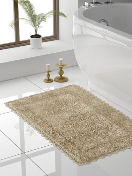 Коврик для ванной 60x100см DE'NASTIA кружево бежевый хлопок 000000000001181260