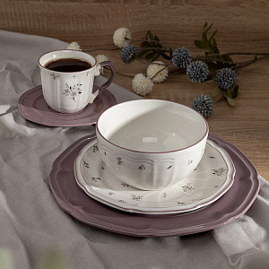 Салатник 13,8см/550мл DE'NASTIA Vintage цветочный принт фиолетовая кайма белый фарфор 000000000001227044