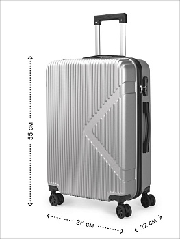 Чемодан на колесах S (36х22х55см) геометрия серебро ABS 000000000001226511