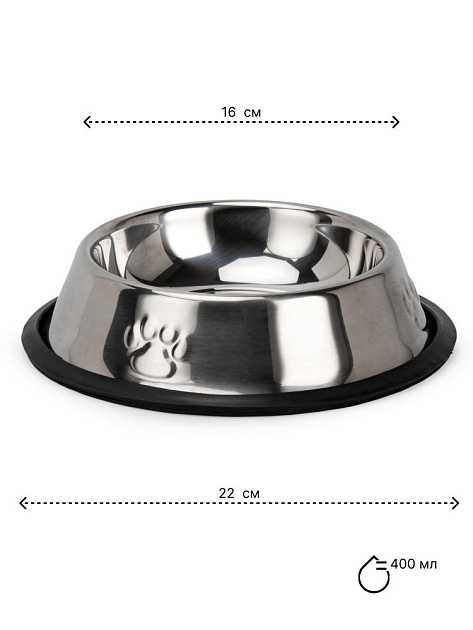Миска для животных 400мл 16х22см одинарная цельнолитая нержавеющая сталь 000000000001229115